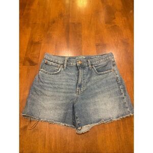 J Crew High Rise Denim Shorts Womens 27 waist Raw Hem Blue Jean Stretch